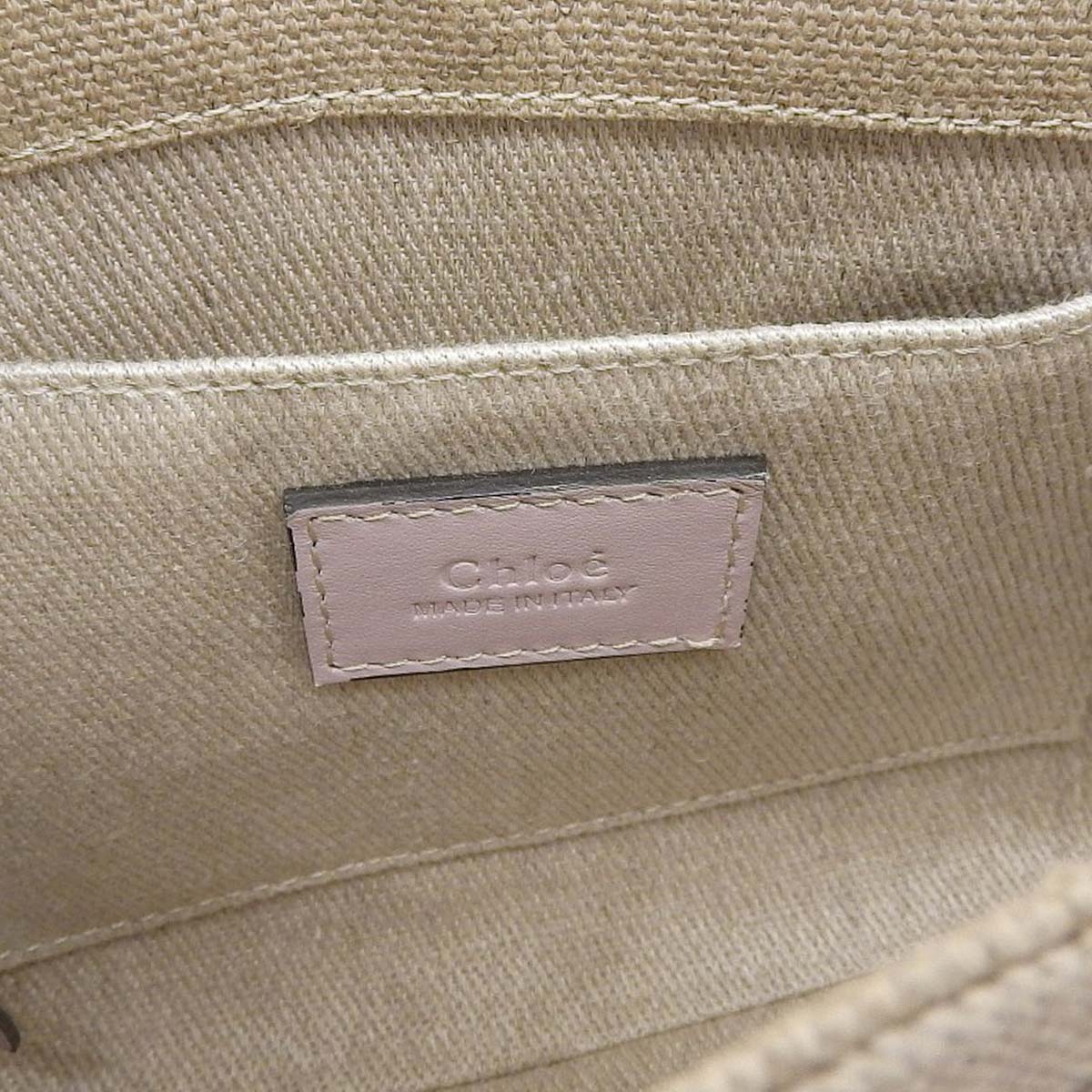 クロエ CHLOE ウッディスモール ハンドバッグ ショルダーバッグ ななめ掛け リネン×レザー ベージュ×ピンク レディース 4677
