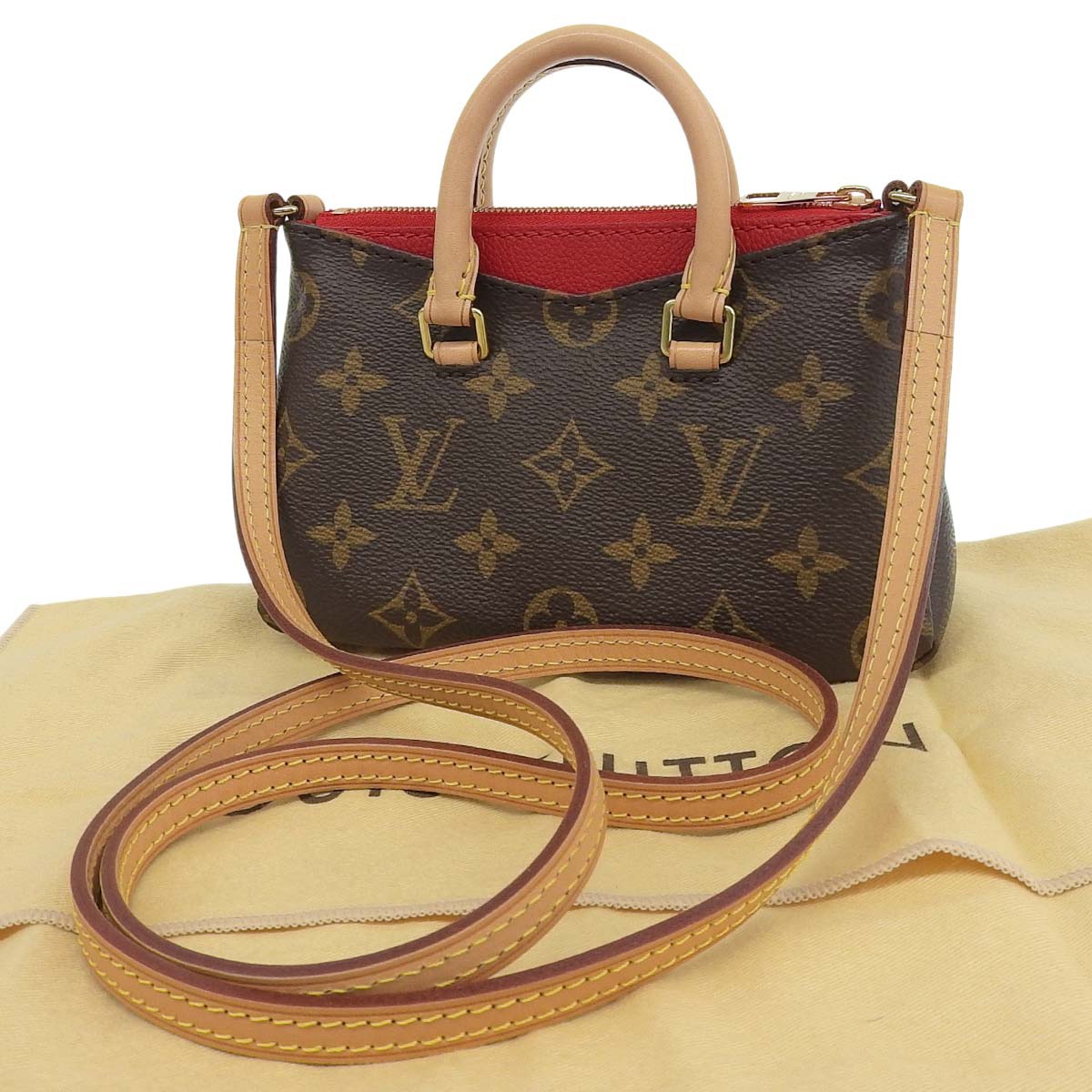 ルイヴィトン LOUIS VUITTON モノグラム ナノパラス ショルダーバッグ ななめ掛け ミニ ポシェット スリーズ レッド レディース M61254 4746