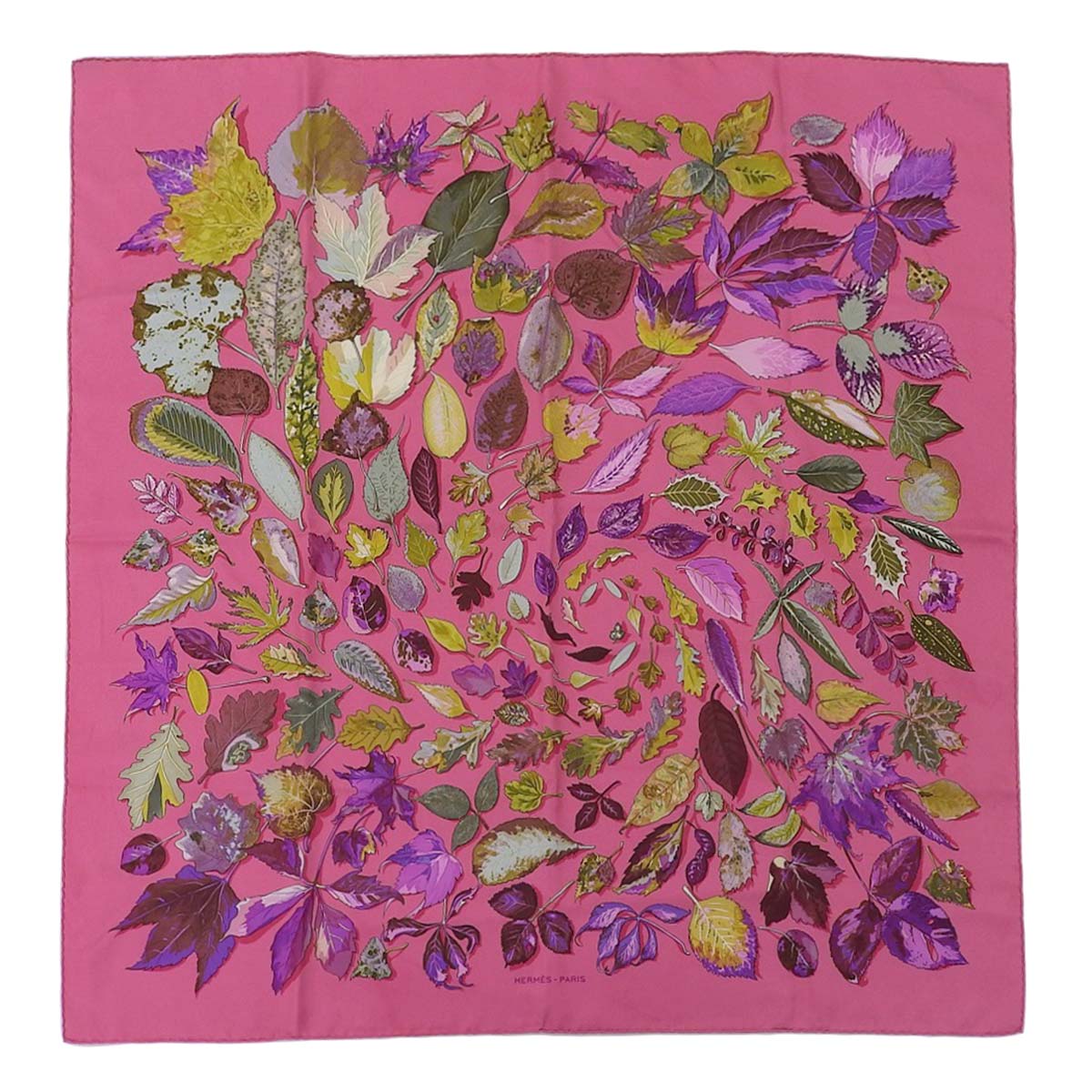 エルメス HERMES カレ90 スカーフ Tourbillon 渦巻き 落ち葉 リーフ柄 シルク ピンク系 レディース 4554