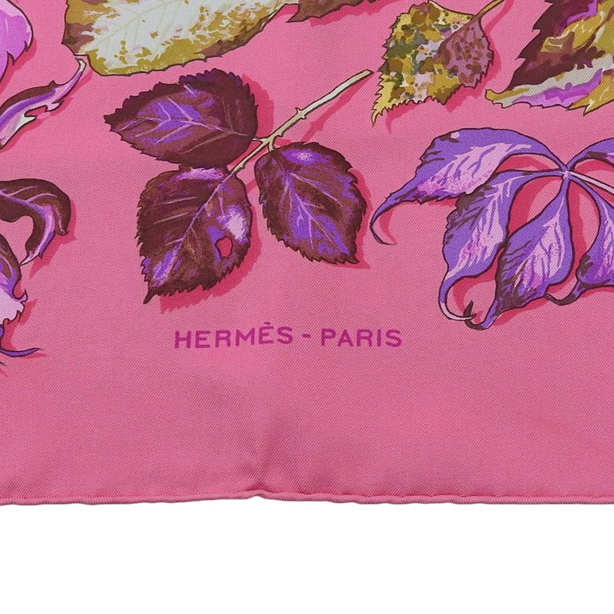 エルメス HERMES カレ90 スカーフ Tourbillon 渦巻き 落ち葉 リーフ柄 シルク ピンク系 レディース 4554