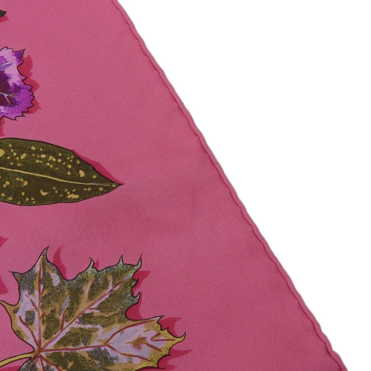 エルメス HERMES カレ90 スカーフ Tourbillon 渦巻き 落ち葉 リーフ柄 シルク ピンク系 レディース 4554