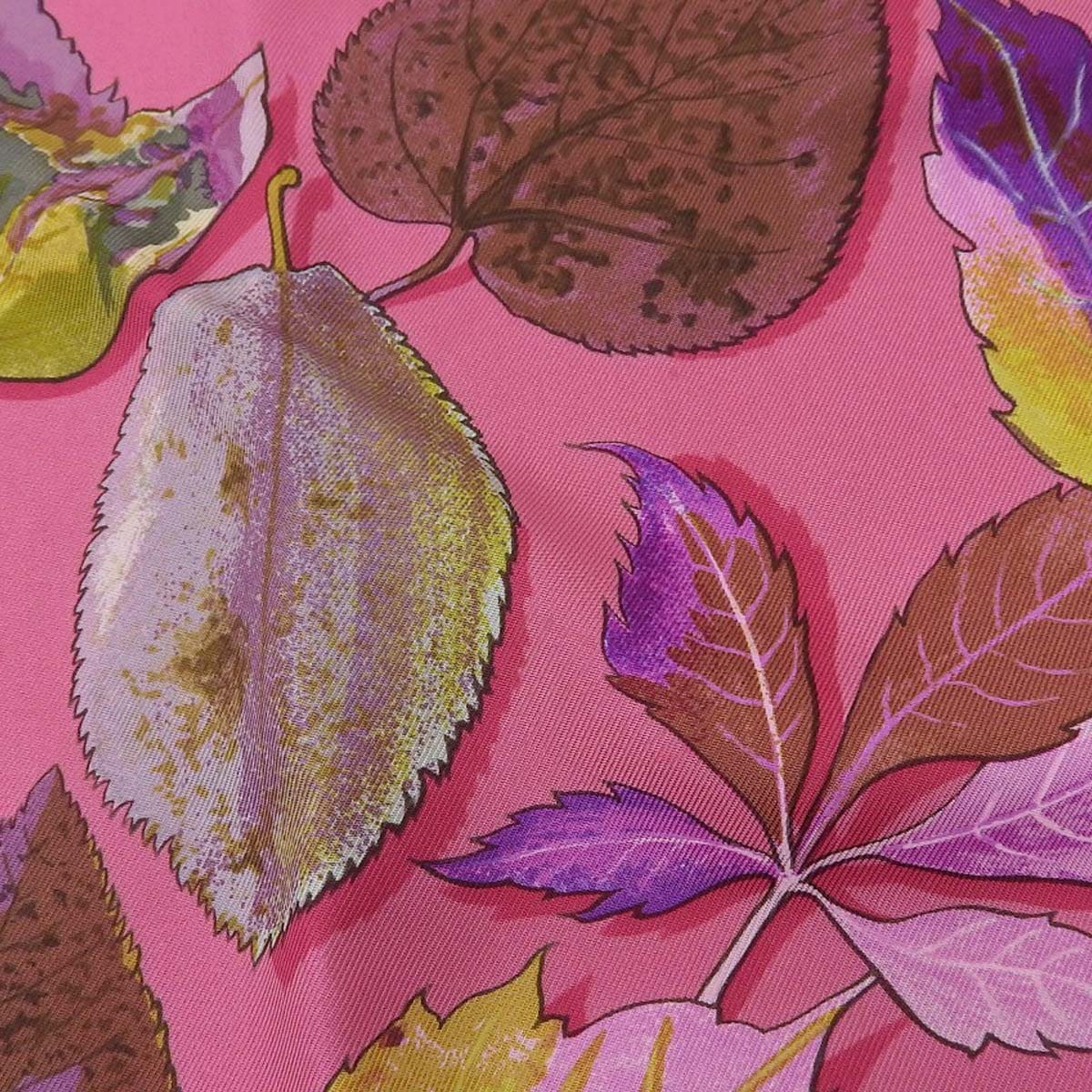 エルメス HERMES カレ90 スカーフ Tourbillon 渦巻き 落ち葉 リーフ柄 シルク ピンク系 レディース 4554