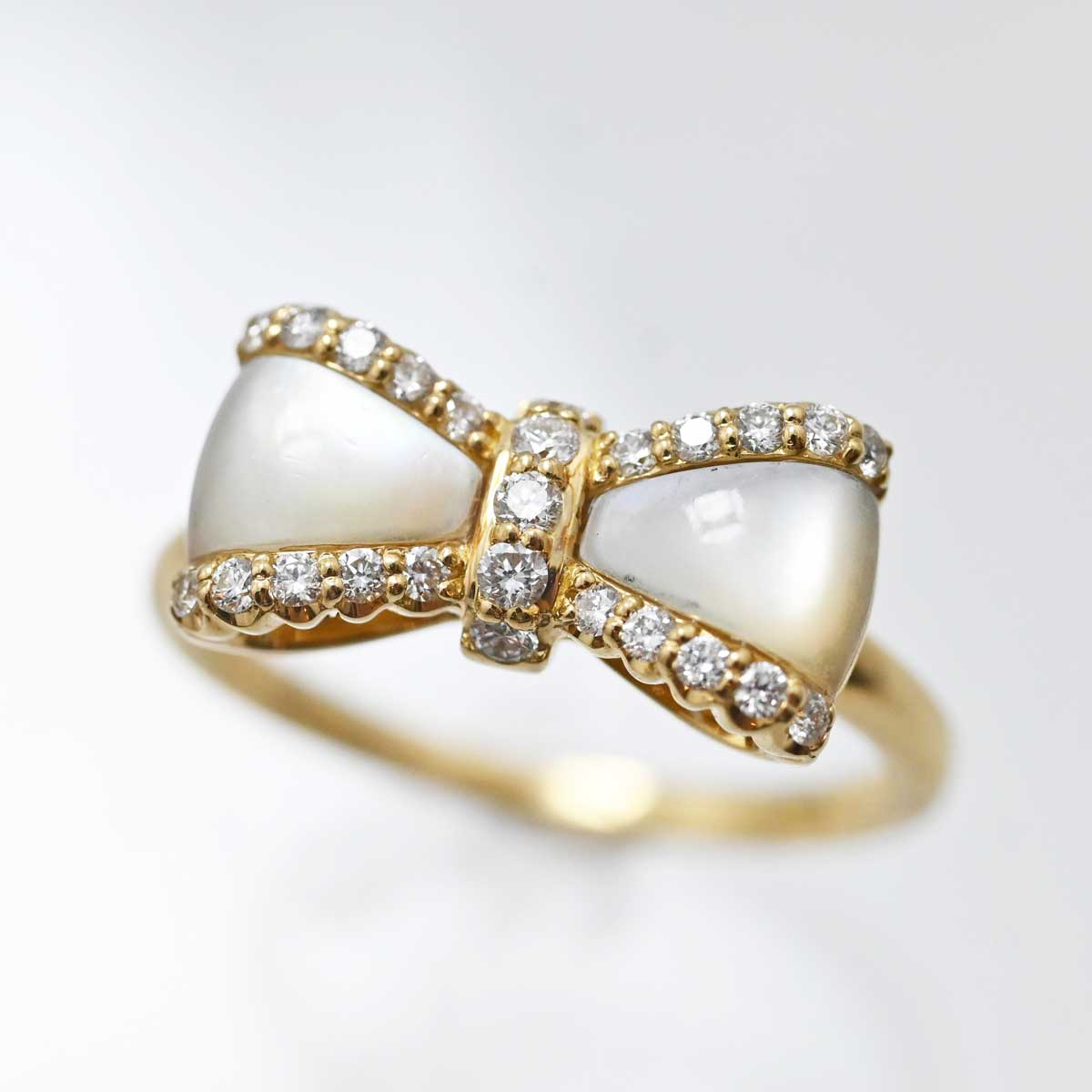 ポンテヴェキオ PONTE VECCHIO K18YG イエローゴール ダイア0.19ct シェル リボン リング レディース アクセサリー  3273