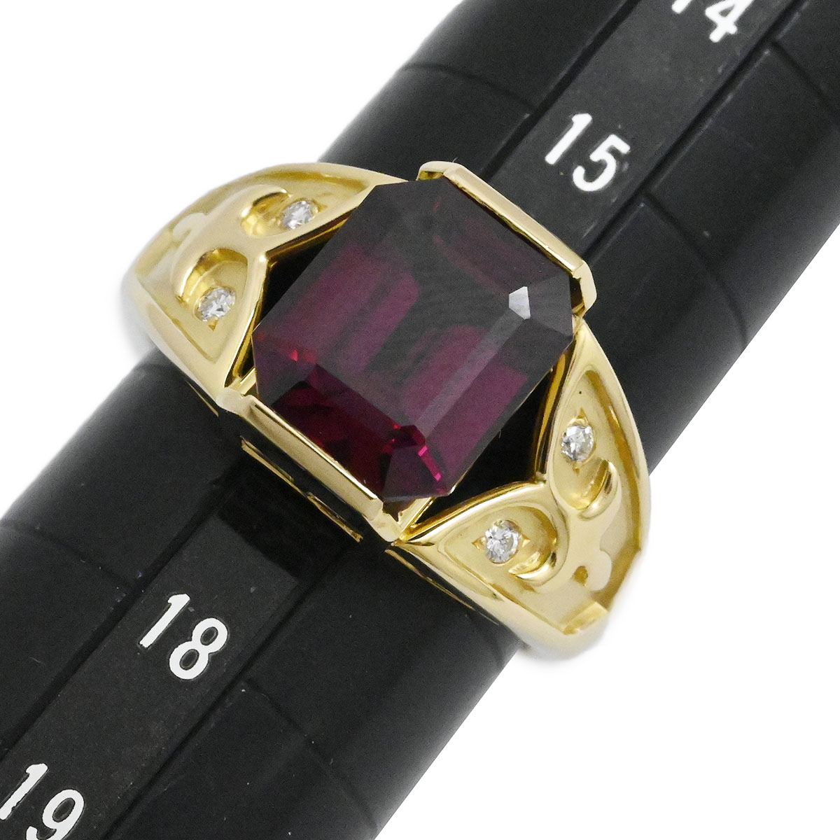 タサキ TASAKI K18YG イエローゴールド ガーネット5.29ct ダイヤ0.06ct リング 指輪 サイズ17号 レディース  3849