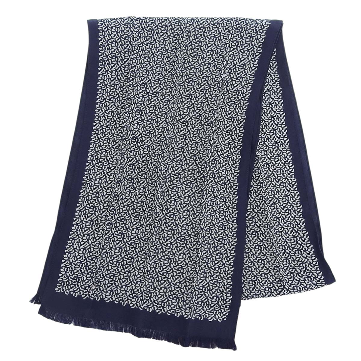 エルメス HERMES クラヴァットフラール 総柄 リボンスカーフ ボウタイ シルク ネイビー レディース 4679