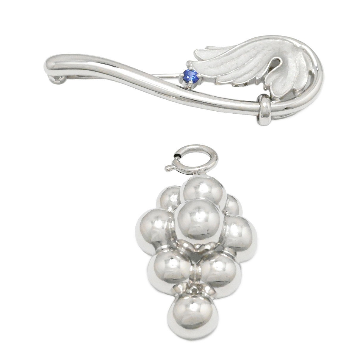 イシカワノブコ 石川暢子 Pt900 プラチナ サファイア ぶどう 葡萄 リーフ ブローチ ブローチ ペンダントトップ レディース メンズ  3866