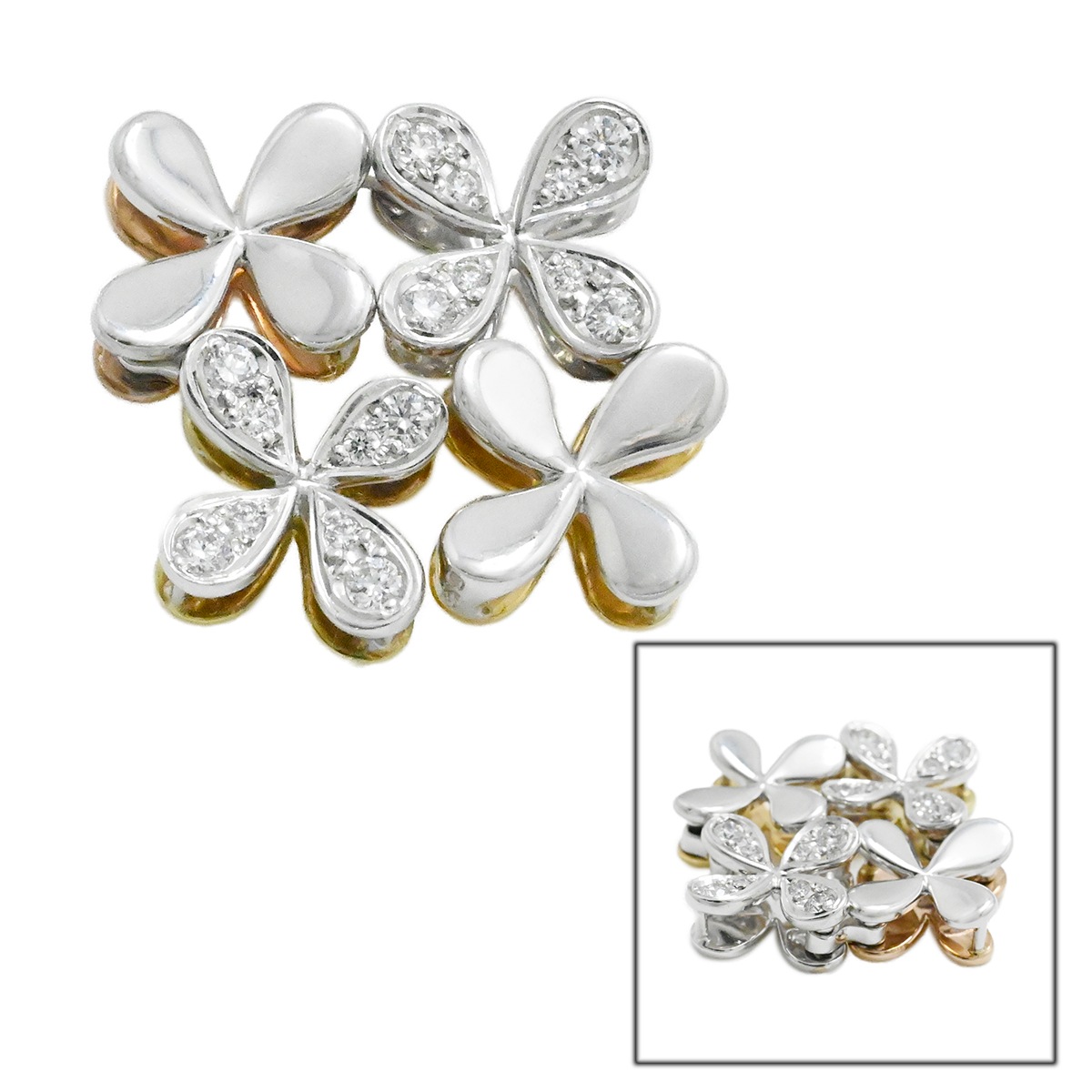 ミキモト MIKIMOTO K18YG PG WG イエローピンクホワイト スリーカラーゴールド ダイヤ リバーシブル フラワー ペンダントトップ  チャーム  2045