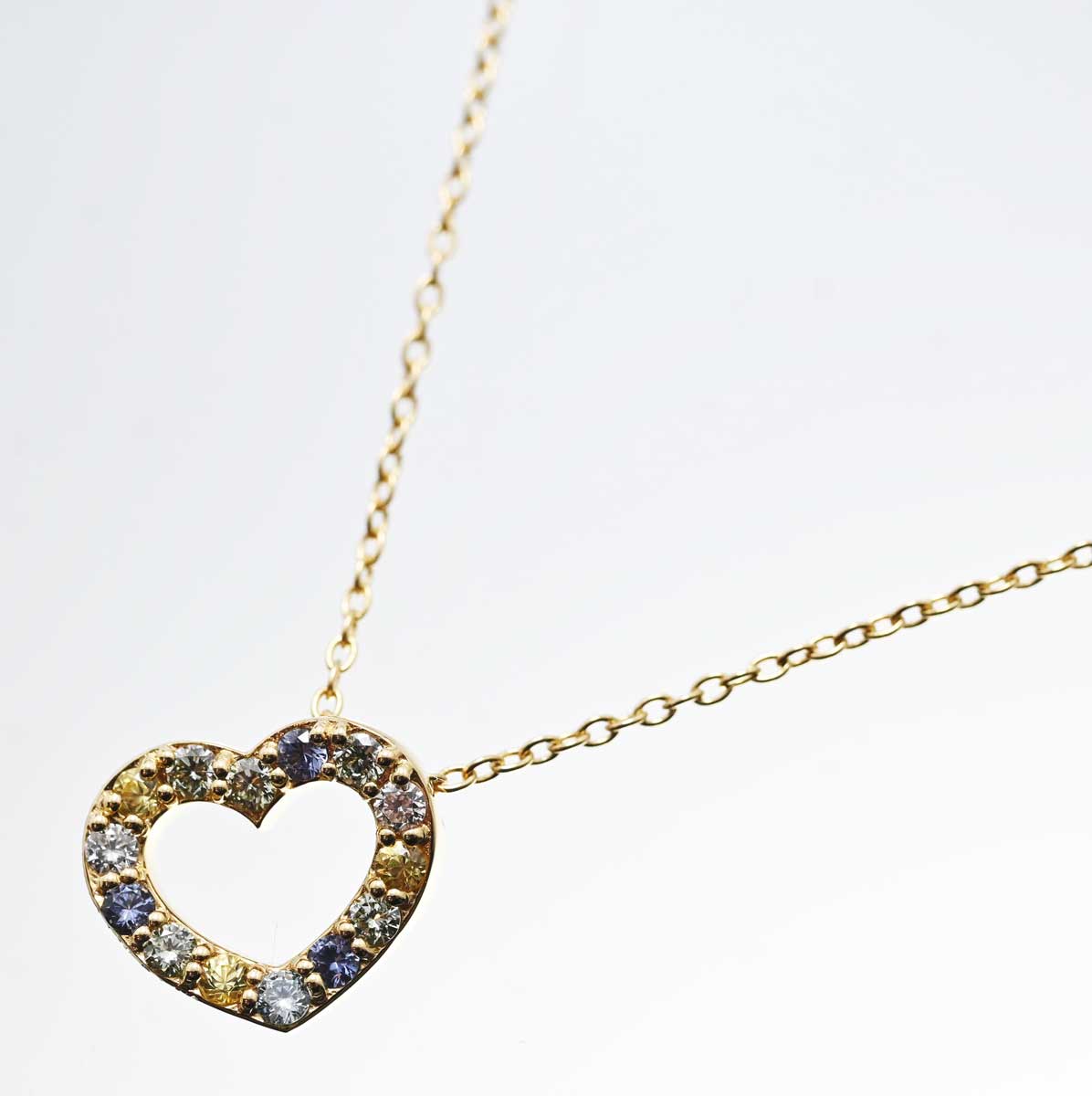 ポンテヴェキオ Ponte Vecchio K18YG イエローゴールド ダイヤ サファイア マルチハート ネックレス 3165