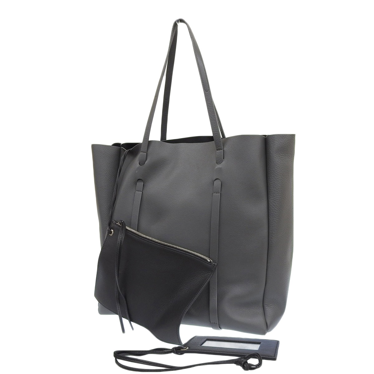 バレンシアガ BALENCIAGA エブリディトート バッグ ポーチ付き レザー ダークグレー レディース 4062