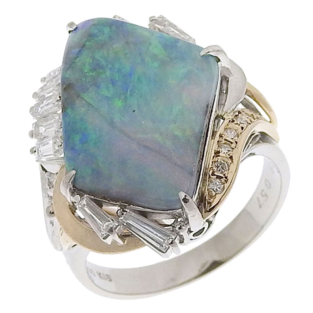 リング 指輪 Pt900 K18 ボルダーオパール 5.99ct ダイヤモンド0.57ct 11号 レディース 8719