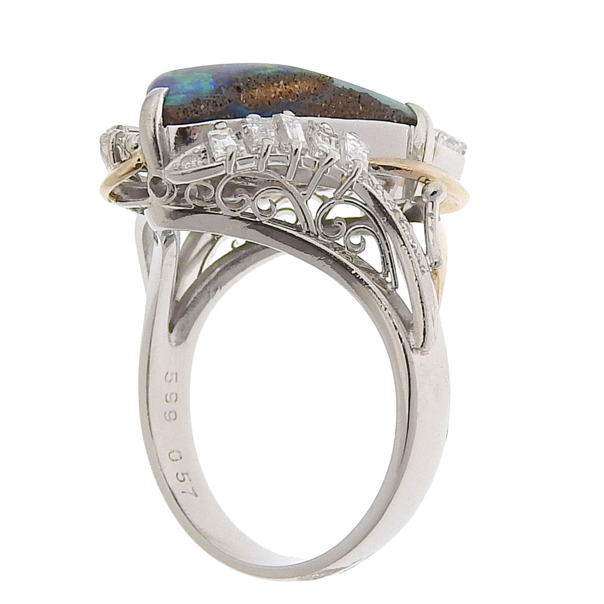 リング 指輪 Pt900 K18 ボルダーオパール 5.99ct ダイヤモンド0.57ct 11号 レディース 8719