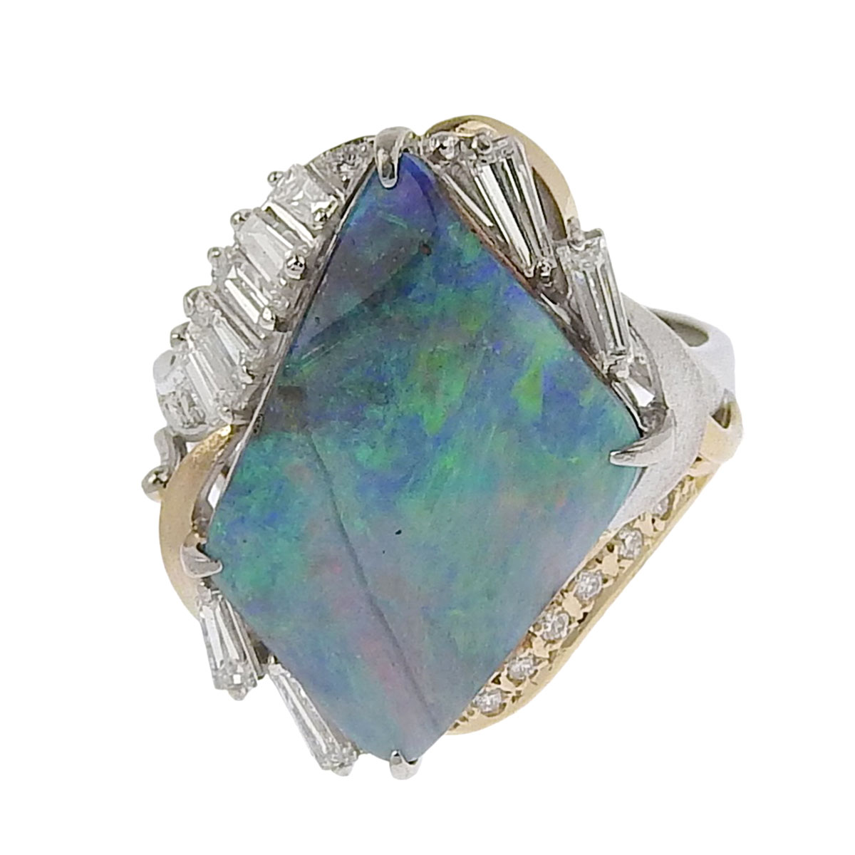 リング 指輪 Pt900 K18 ボルダーオパール 5.99ct ダイヤモンド0.57ct 11号 レディース 8719