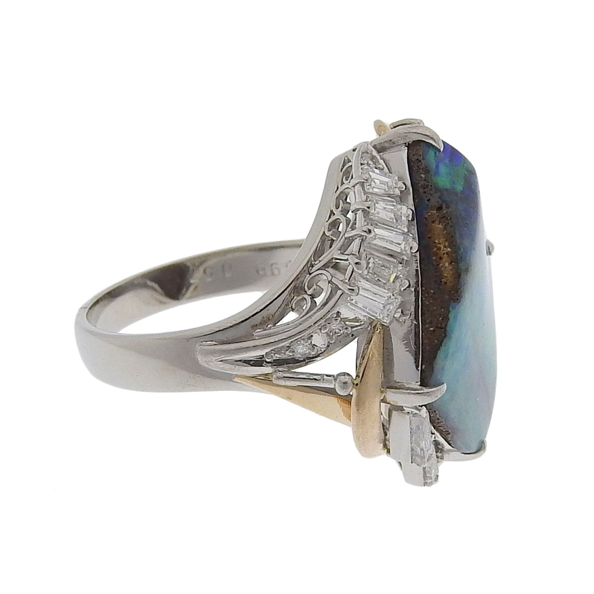 リング 指輪 Pt900 K18 ボルダーオパール 5.99ct ダイヤモンド0.57ct 11号 レディース 8719