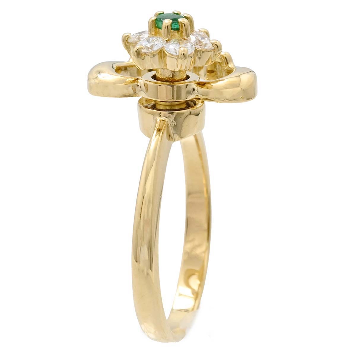 ウォルサム WALTHAM 750YG イエローゴールド ダイヤ エメラルド スウィング ハート フラワー リング 12号 レディース  3587