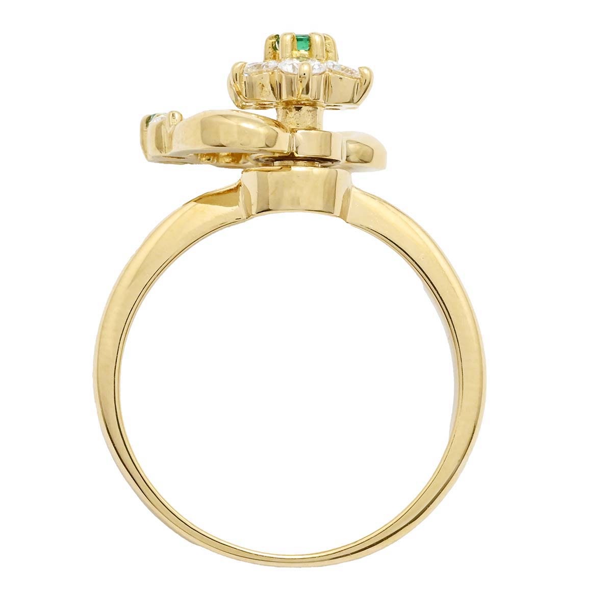 ウォルサム WALTHAM 750YG イエローゴールド ダイヤ エメラルド スウィング ハート フラワー リング 12号 レディース  3587