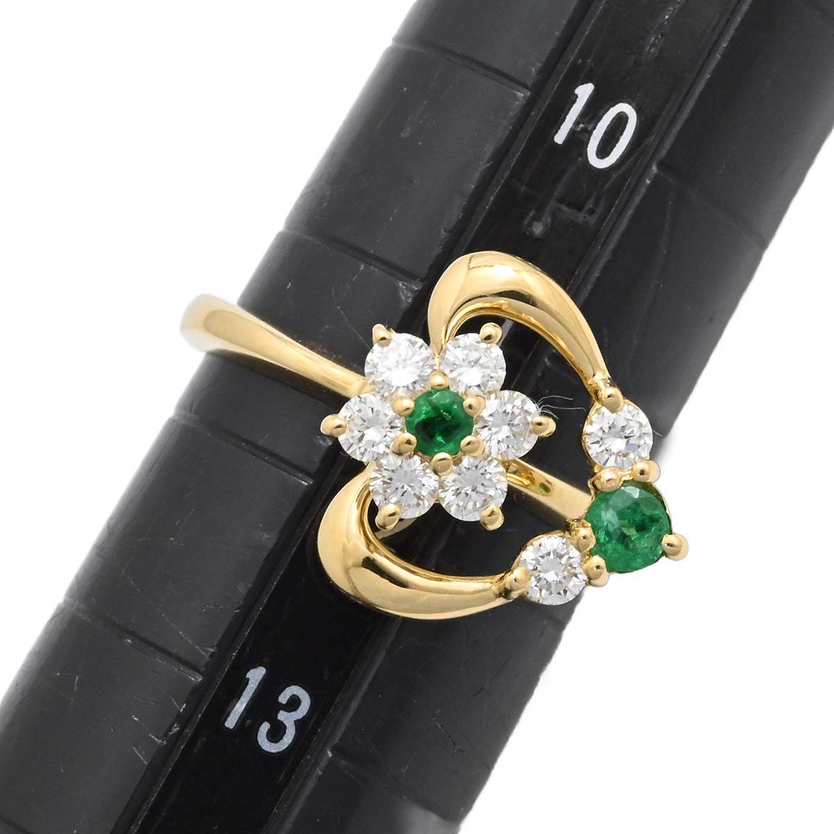 ウォルサム WALTHAM 750YG イエローゴールド ダイヤ エメラルド スウィング ハート フラワー リング 12号 レディース  3587