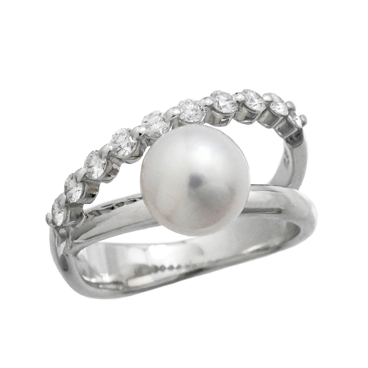 タサキ TASAKI Pt900 プラチナ ダイヤ0.31ct パール リング パール8.0ミリ あこやパール レディース 12号  3656