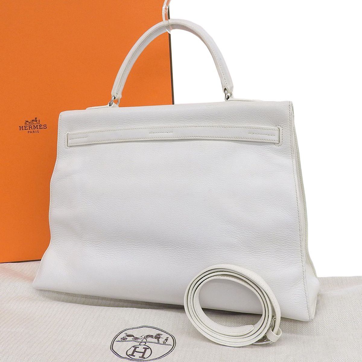 エルメス HERMES ケリーフラット ハンドバッグ スイフト ホワイト系 レディース □M刻印 2009年 4182