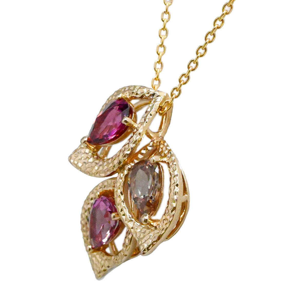 タサキ TASAKI 750SG サクラゴールド ガーネット リーフモチーフ ペアシェイプ ピンクゴールドネックレス レディース  3950