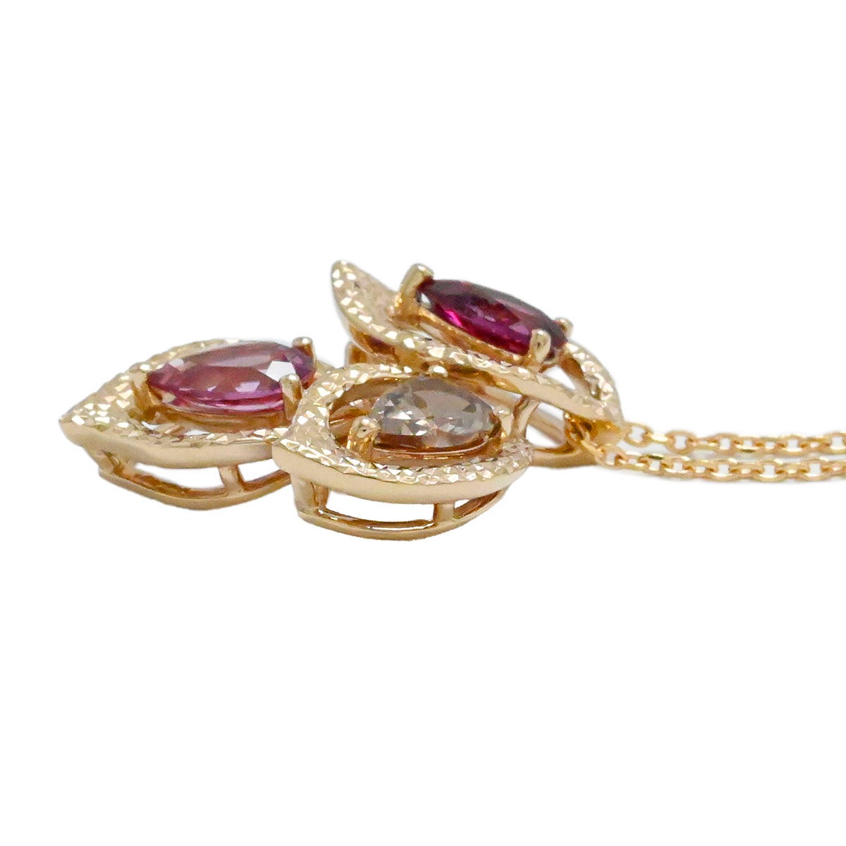 タサキ TASAKI 750SG サクラゴールド ガーネット リーフモチーフ ペアシェイプ ピンクゴールドネックレス レディース  3950