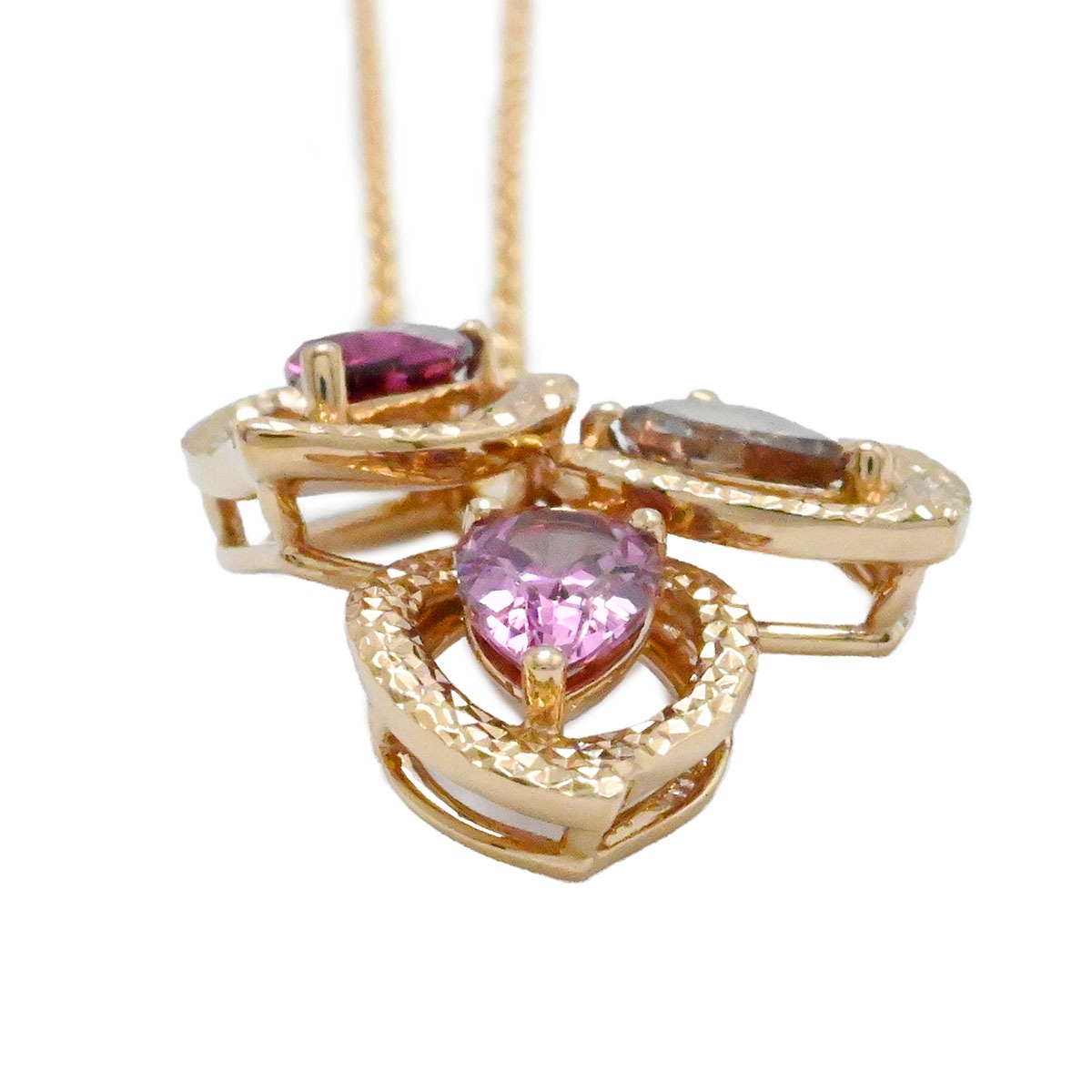 タサキ TASAKI 750SG サクラゴールド ガーネット リーフモチーフ ペアシェイプ ピンクゴールドネックレス レディース  3950