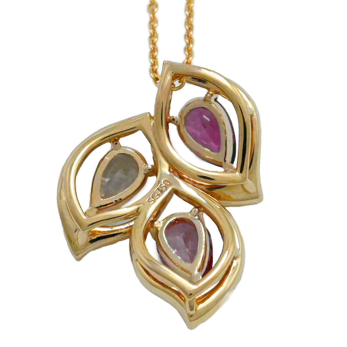 タサキ TASAKI 750SG サクラゴールド ガーネット リーフモチーフ ペアシェイプ ピンクゴールドネックレス レディース  3950