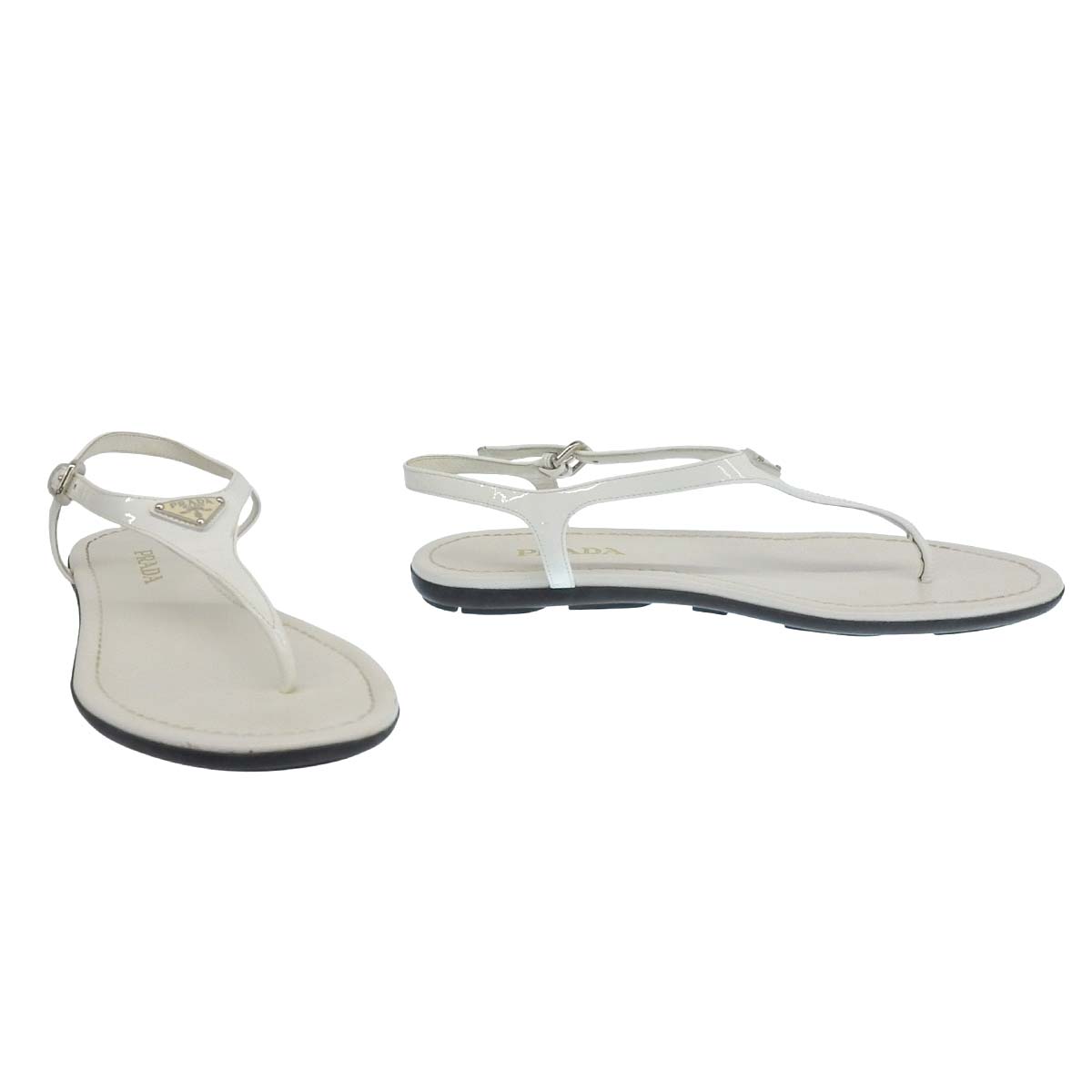 プラダ PRADA トライアングルロゴ フラット サンダル レザー×エナメル