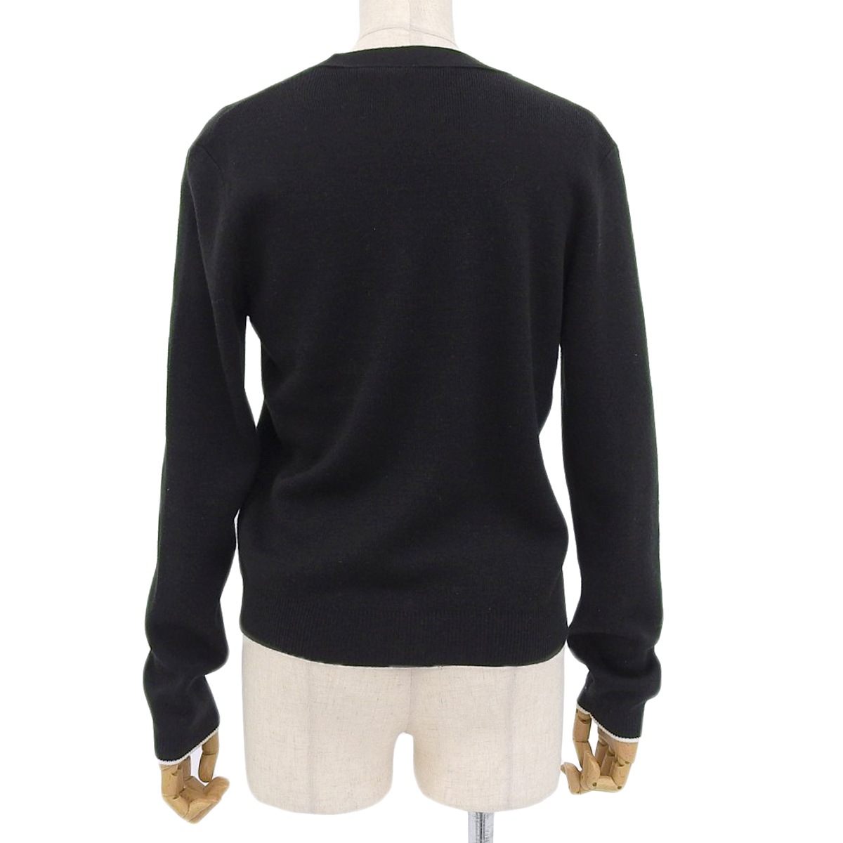 シャネル CHANEL ユニフォーム カーディガン Vネック ココマーク ウール アクリル ブラック ホワイト レディース 38 09A 4183