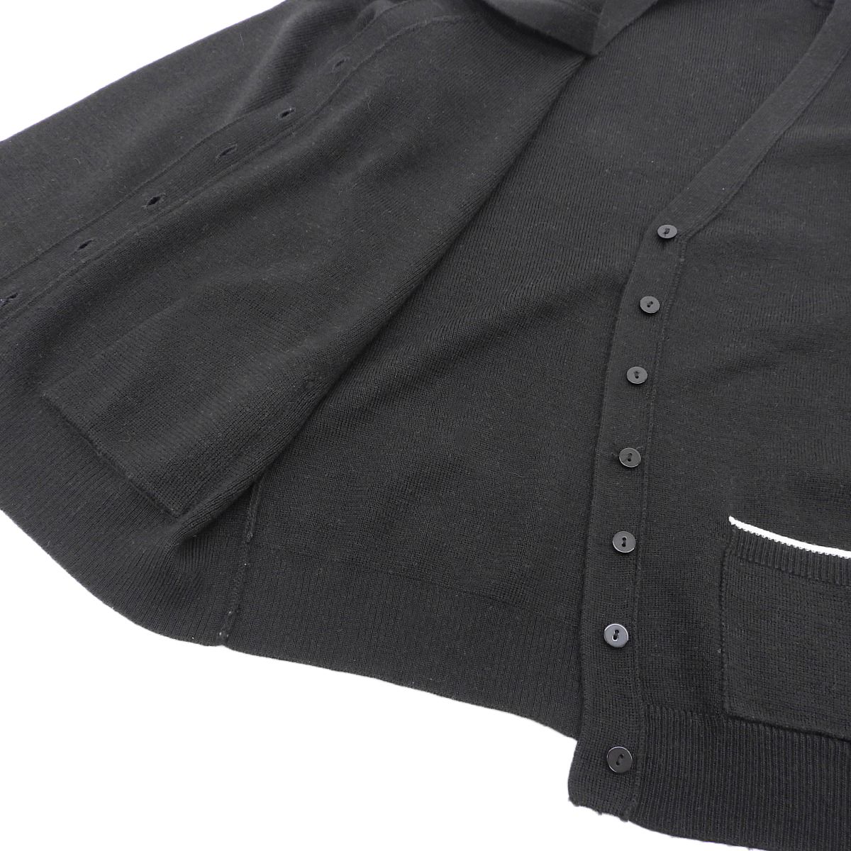 シャネル CHANEL ユニフォーム カーディガン Vネック ココマーク ウール アクリル ブラック ホワイト レディース 38 09A 4183