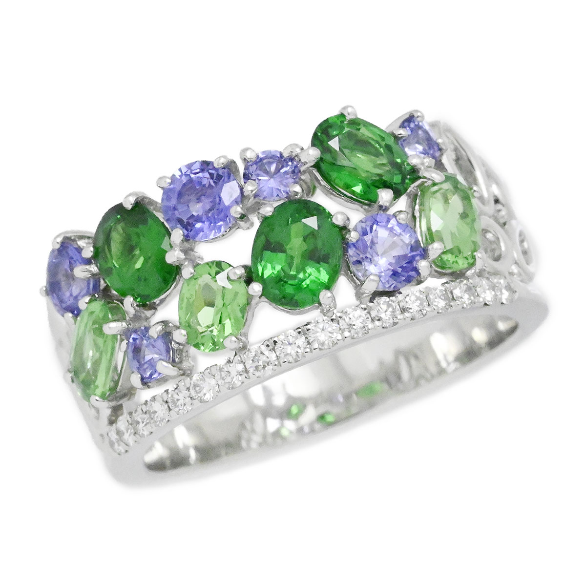 タサキ K18WG ホワイトゴールド ガーネット0.15ct サファイア ダイヤ サイズ17号 レディース  3947