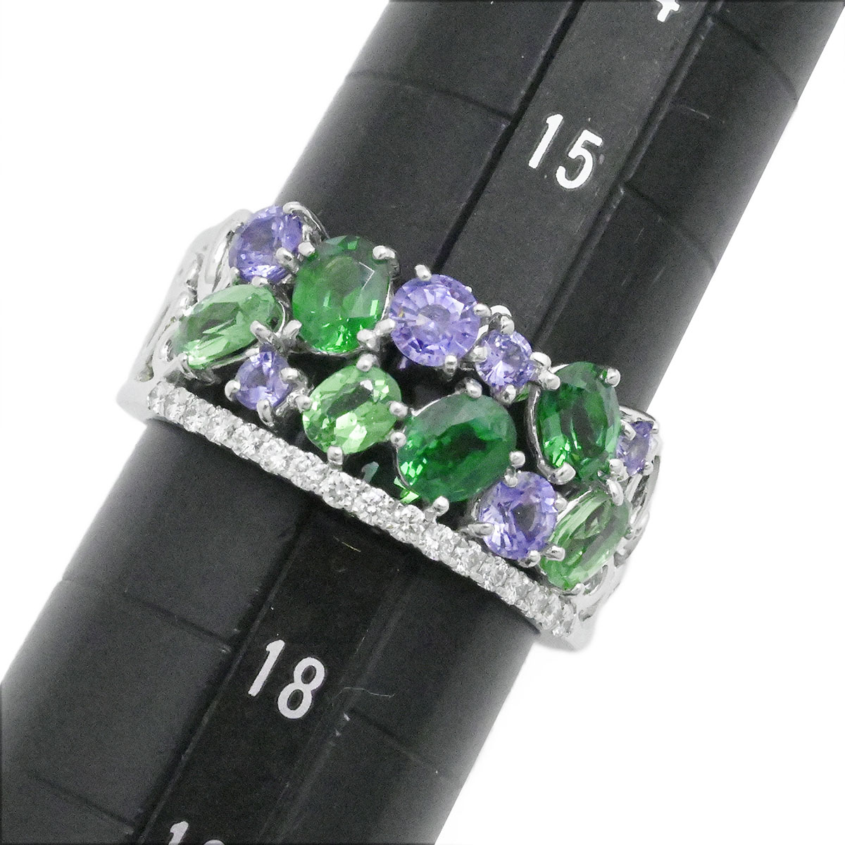 タサキ K18WG ホワイトゴールド ガーネット0.15ct サファイア ダイヤ サイズ17号 レディース  3947