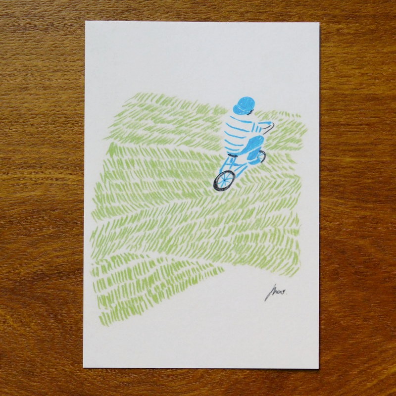 maoaizawa あいざわまお ポストカード 原っぱ 自転車