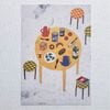 Yoko Matsumoto　マツモトヨーコ　ポストカード　黄色いラウンドテーブル　食卓　チェックのスツール
