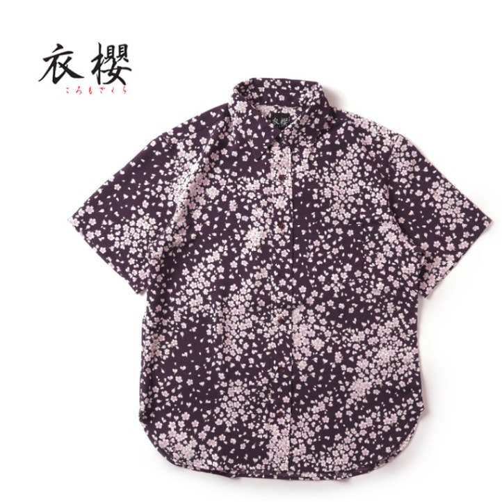 半袖レギュラーカラーシャツ「赤富士」◇衣櫻 ラベンダー Mサイズ SA