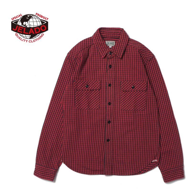 JELADO Starry gate 長袖シャツ 黒赤チェック レーヨン混 中古