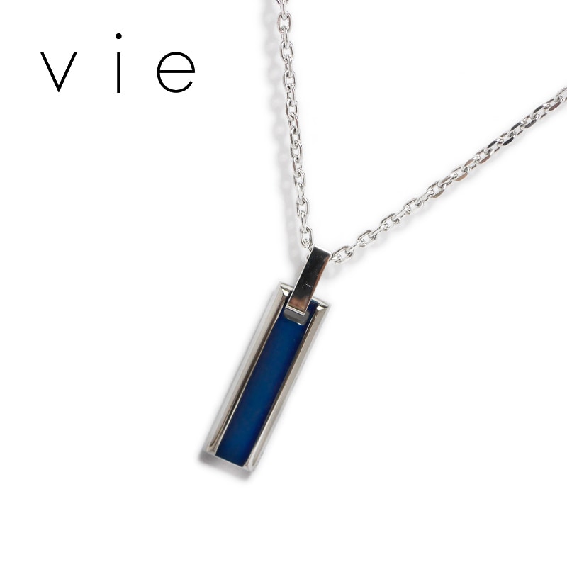 アクセサリー ブランド Vie ろーぐす Vie ヴィー ネックレス カラーライン プレート ペンダント ブルー 金属アレルギー対応 アレルギーフリー ステンレス N1079bl