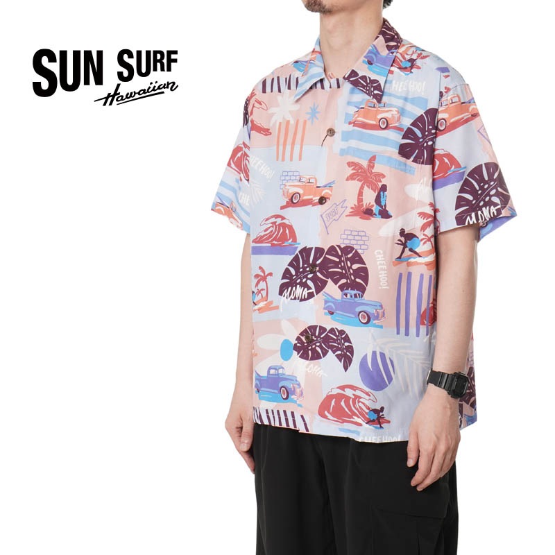 サンサーフ　アロハシャツ（半袖） SUNSURF(サンサーフ)『KABUKI MAKE UP/歌舞伎』縮緬レーヨン半袖