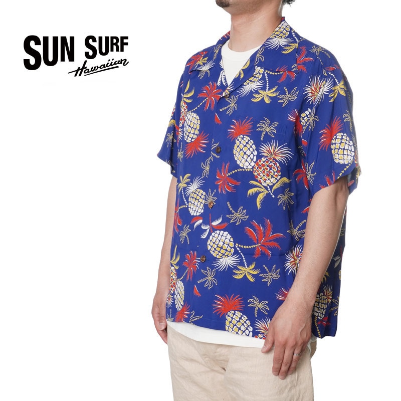 Sun Surf アロハシャツ 半袖 紫 最終値下げ Sun Surf プルオーバーアロハシャツ 半袖 紫緑花柄