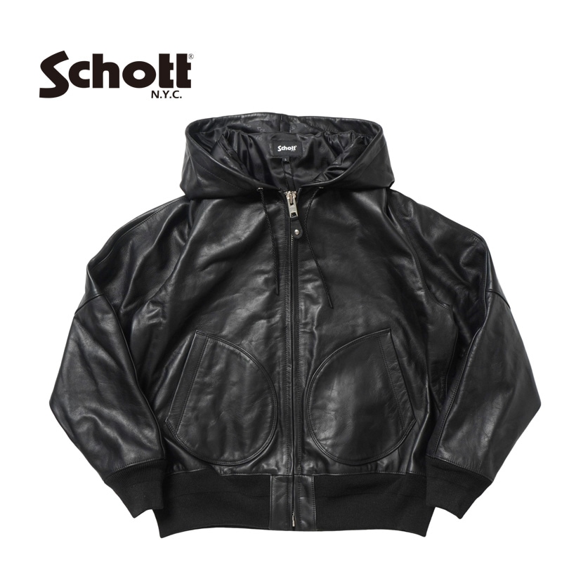 Schott パーカージャケット Mサイズ Schott N.Y.C ショット フルジップレザーパーカー ライダース
