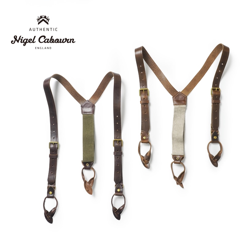 Nigel Cabourn ナイジェルケーボン　限定版サスペンダー 持つなら上質なものを》LEATHER SUSPENDER - PEAT LABEL – ナイジェル