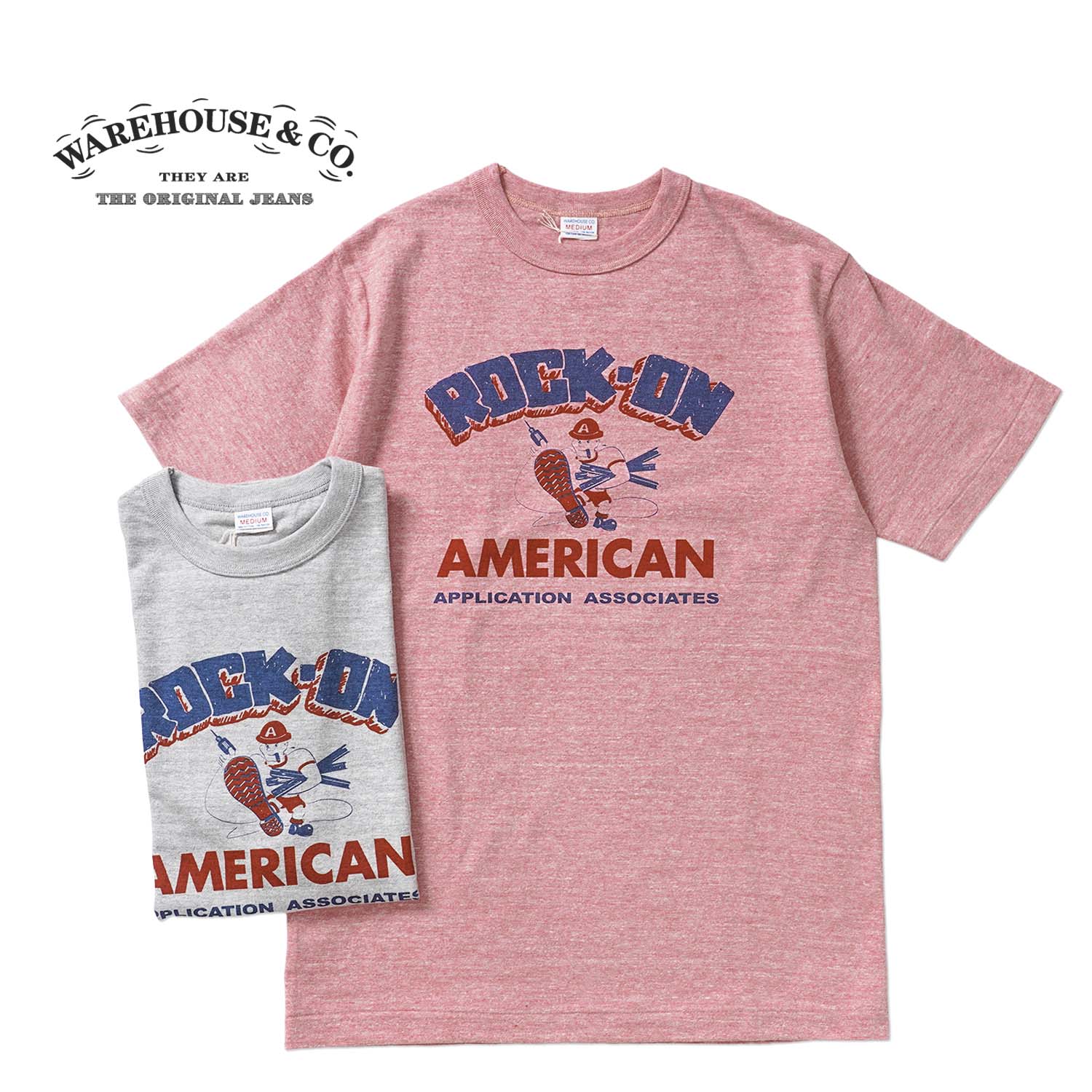 WAREHOUSE �������ϥ��� Ⱦµ T����� Lot 4096 "88/12�ݥ��롼�ͥå�T ROCK-ON" 4096-ROCKON(26SS)