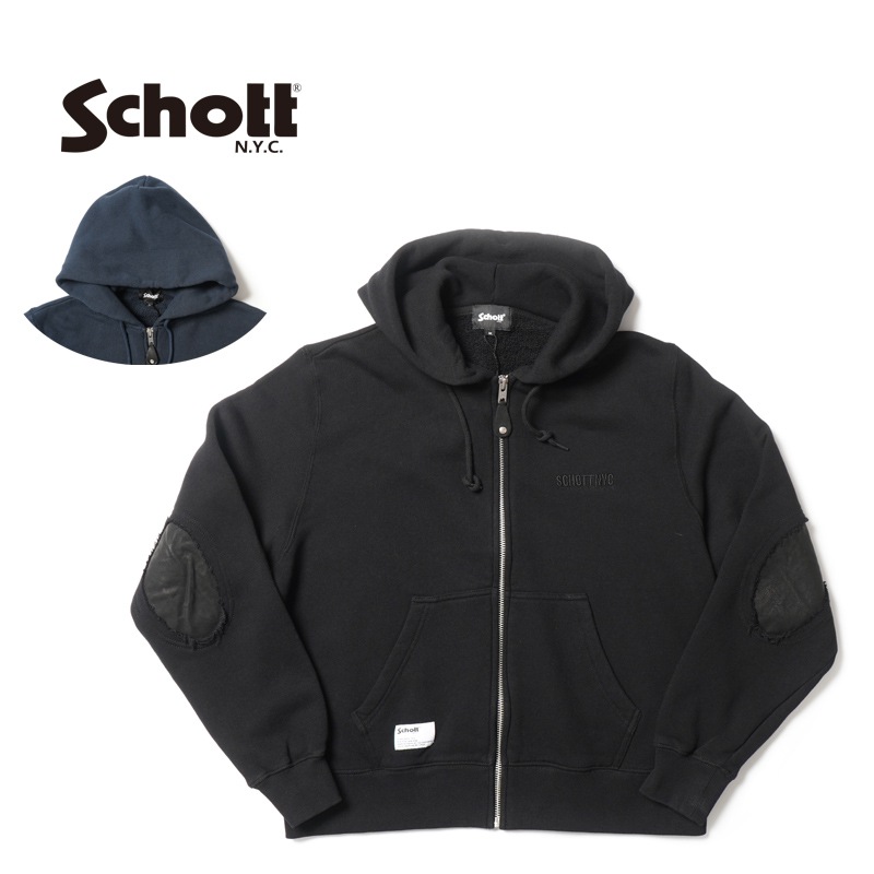 Schott ����å� �������å� �ѡ����� "LEATHER ELBOW PATCH ZIP HOODED SWEAT" 782-5131003
