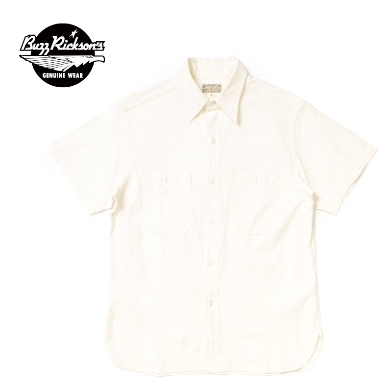 BUZZ RICKSON'S �Х��ꥯ���� Ⱦµ����� ��WHITE CHAMBRAY WORK SHIRTS (SHORT SLEEVE)�� BR35857