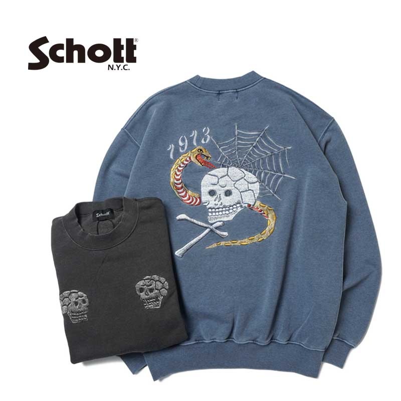 Schott ����å� �������å� �ȥ졼�ʡ� "PIGMENT SKULL AND SNAKE CREW SWEAT"  782-5232011