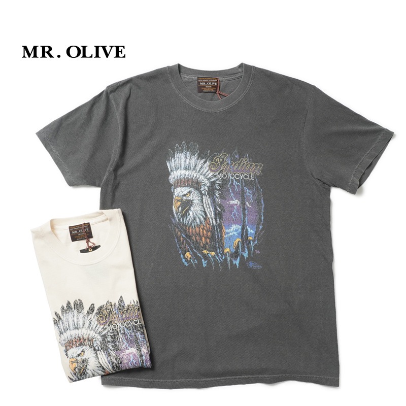 MR.OLIVE ߥ꡼ Ⱦµ T "INDIAN MOTOCYCLE COLLABORATION / USED PRINT T-SHIRT TYPE-B" M252102