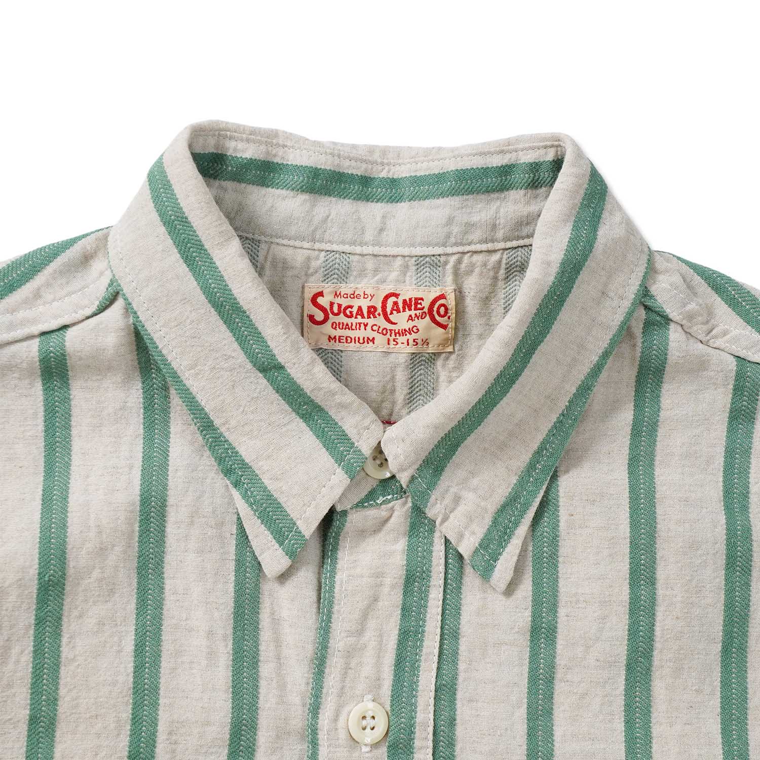 SUGAR CANE ���奬�������� Ⱦµ����� ��COTTON LINEN DOBBY HERRINGBONE STRIPE S/S WORK SHIRT�� SC39727