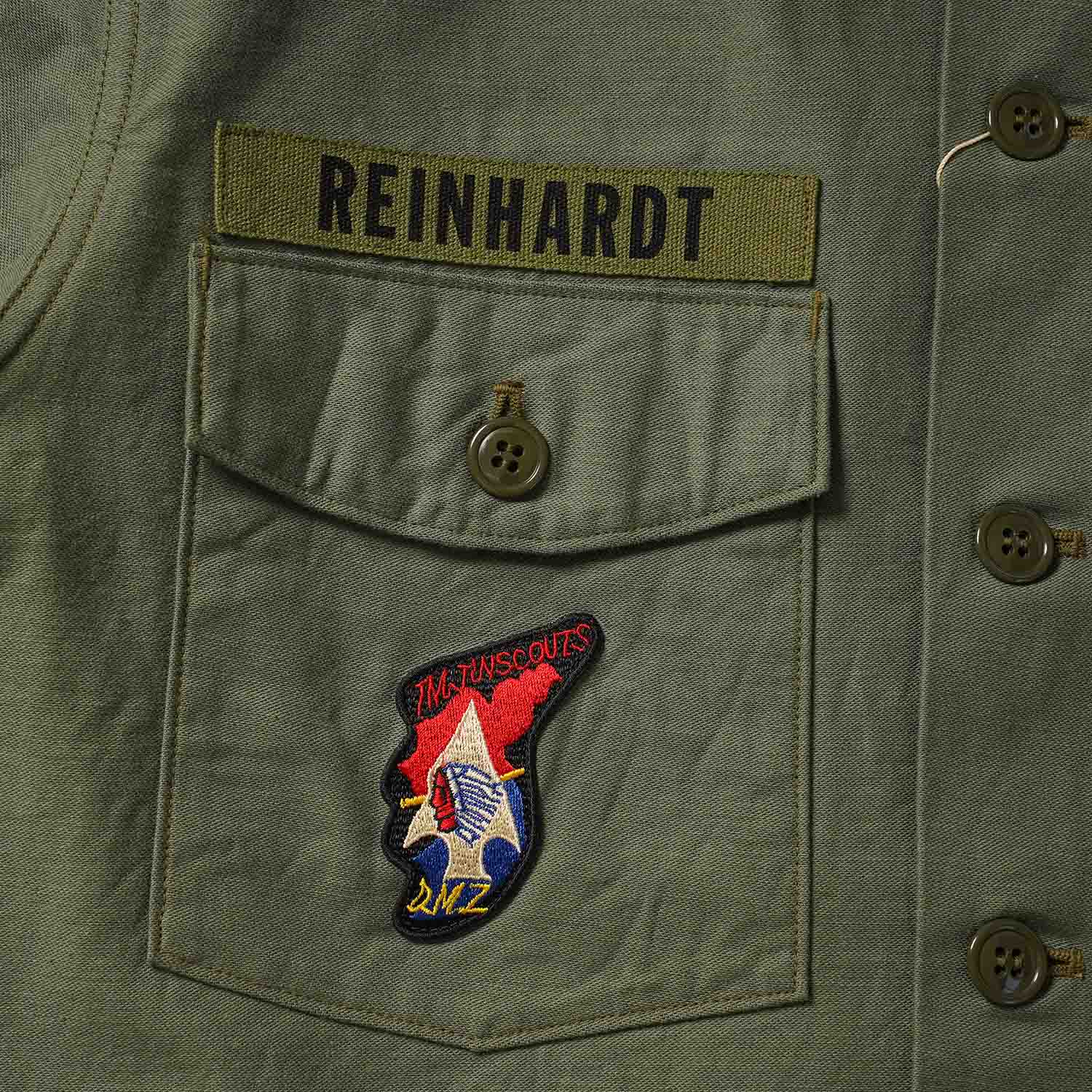 BUZZ RICKSON'S �Х��ꥯ���� ���㥱�å�  SHIRT MAN'S COTTON SATEEN OLIVE GREEN SHADE107  "DEMILITARIZED ZONE" BR29586
