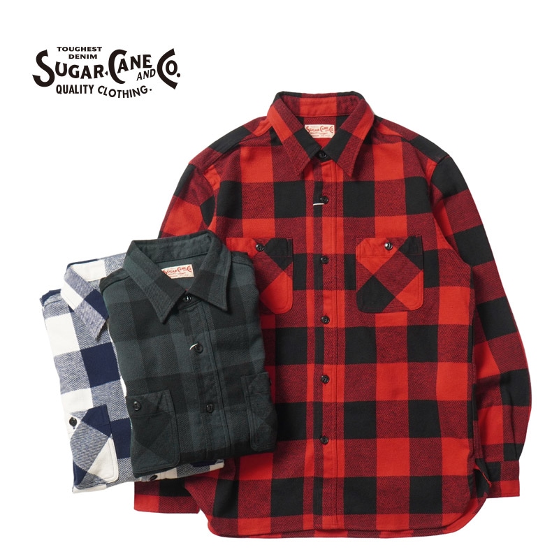 【SUGAR CANE】 シュガーケーン バッファローチェックシャツ 長袖シャツ SUGAR CANE シュガーケーン 長袖 ワークシャツ ツイルチェック