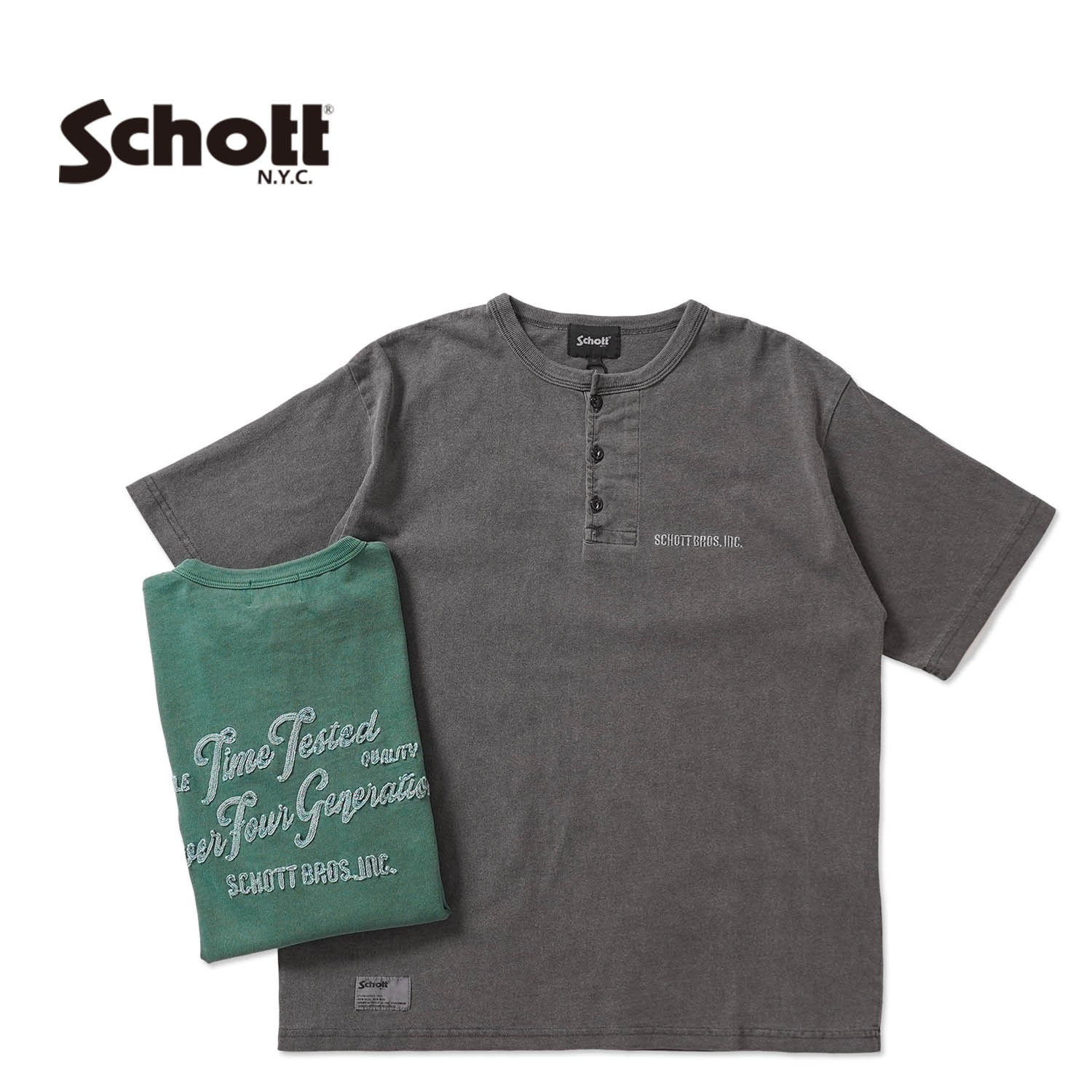 Schott ����å� Ⱦµ�ԥ���� "TIME TESTED OVER FOUR GENERATIONS EMB. HENLEY T-SHIRT" 782-6134005