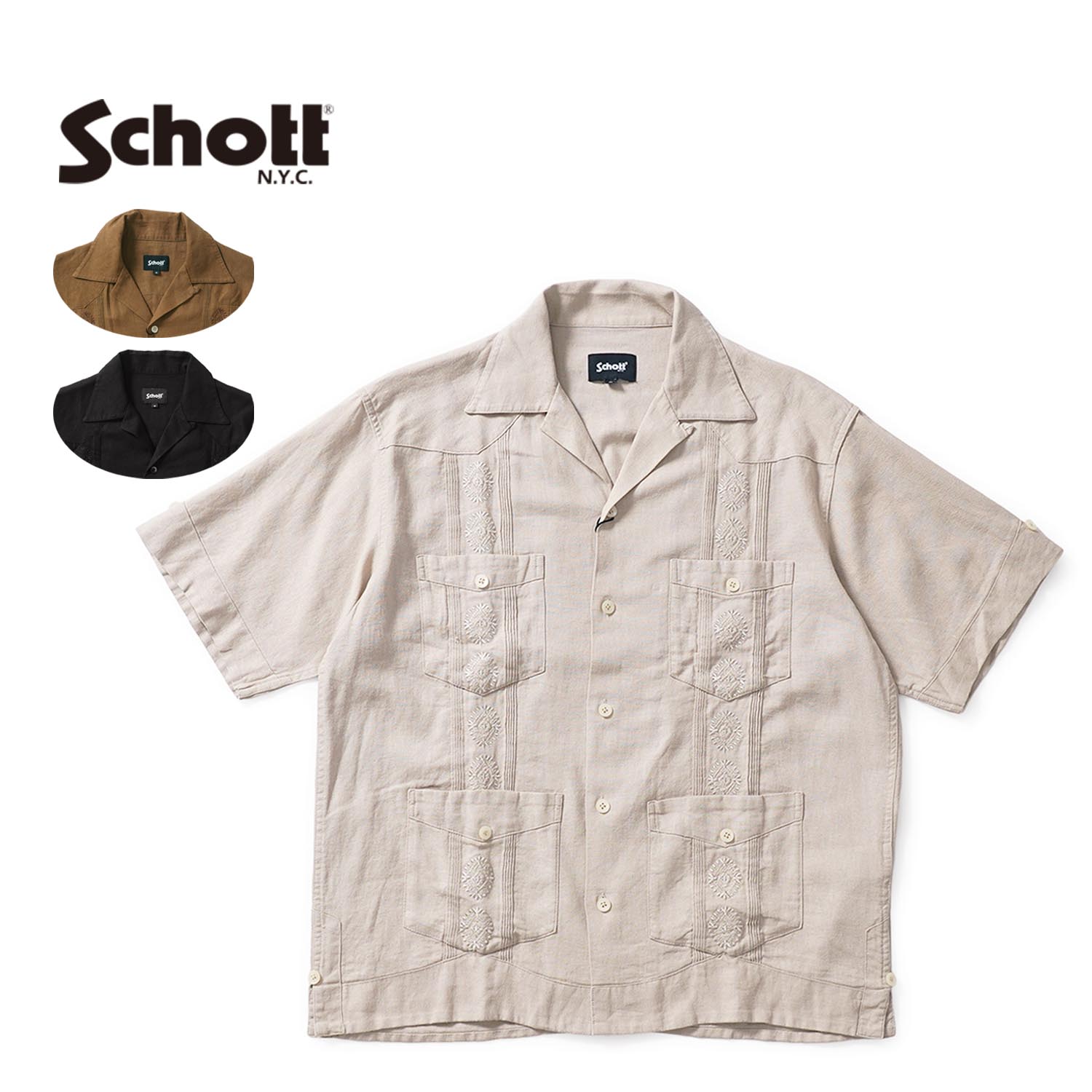 Schott ����å� Ⱦµ ����� ��LINEN GUAYABERA SHIRT�� 782-6123008